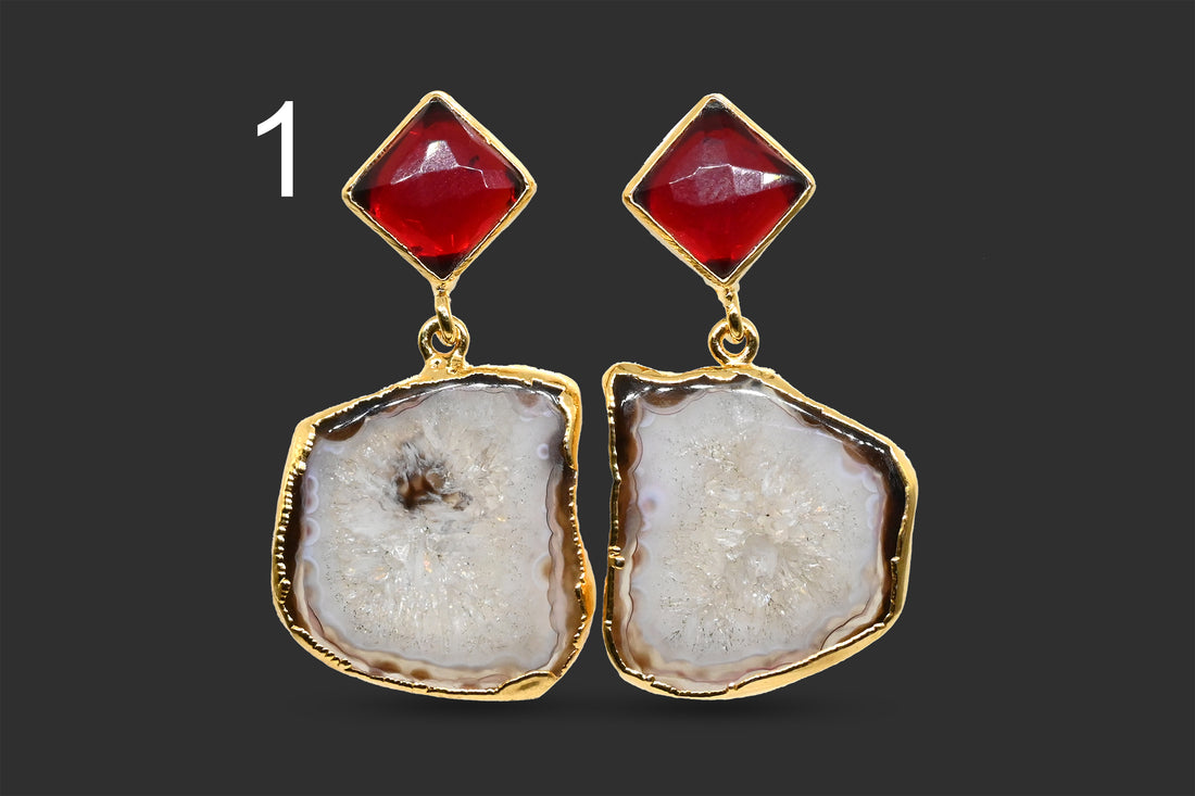 Rare Druzy Geode 24k Gold Plated Earrings, Druzy For Women Girl Earrings, Chalcedony Studs Stud Earrings Slice Agate Geode Druzy Earrings 843