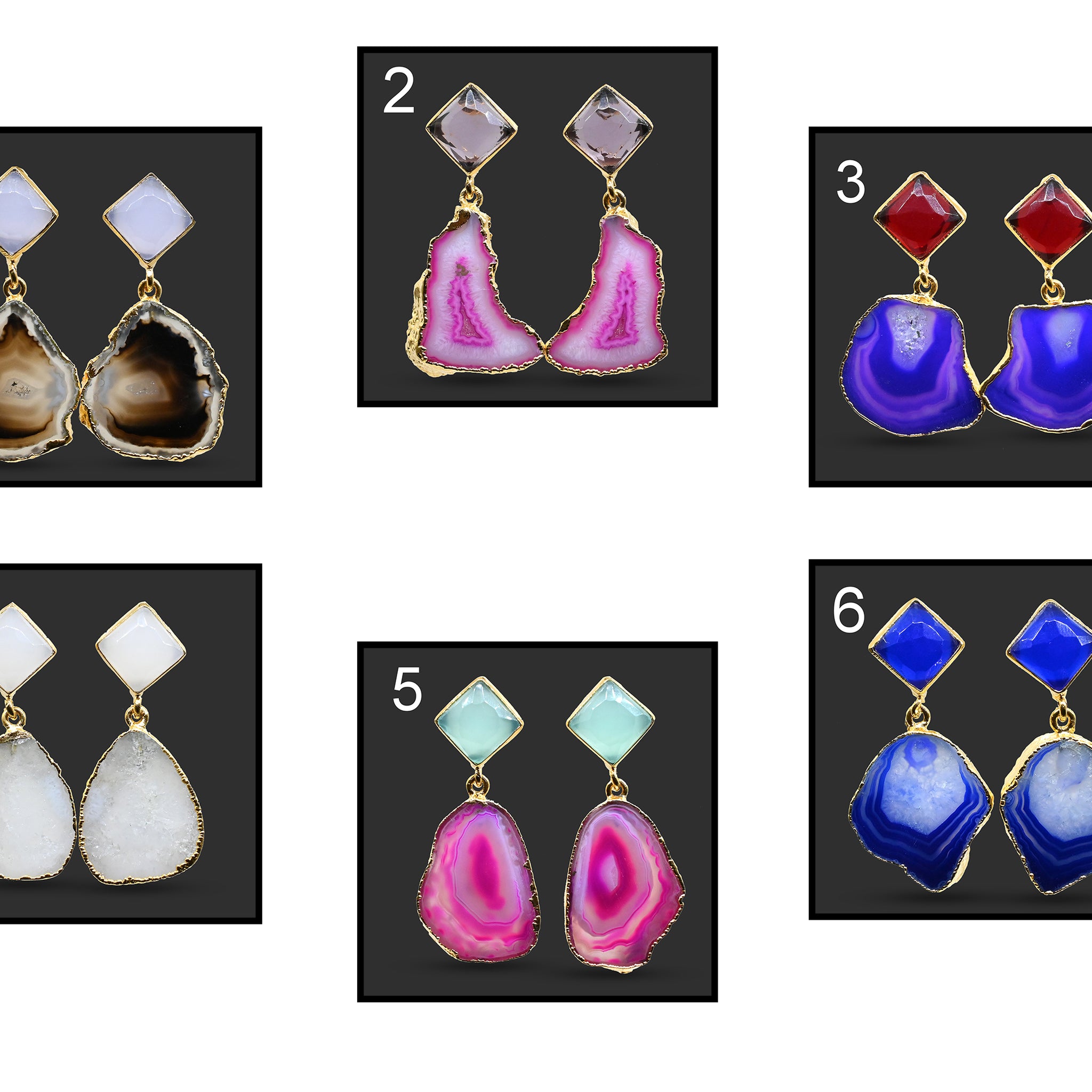 Druzy Geode 24k Gold Plated Earrings, Druzy For Women Girl Earrings, Chalcedony Studs Stud Earrings Slice Agate Geode Druzy Earrings 845