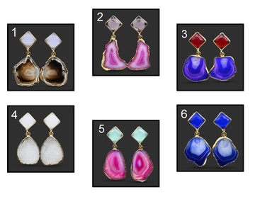Druzy Geode 24k Gold Plated Earrings, Druzy For Women Girl Earrings, Chalcedony Studs Stud Earrings Slice Agate Geode Druzy Earrings 845