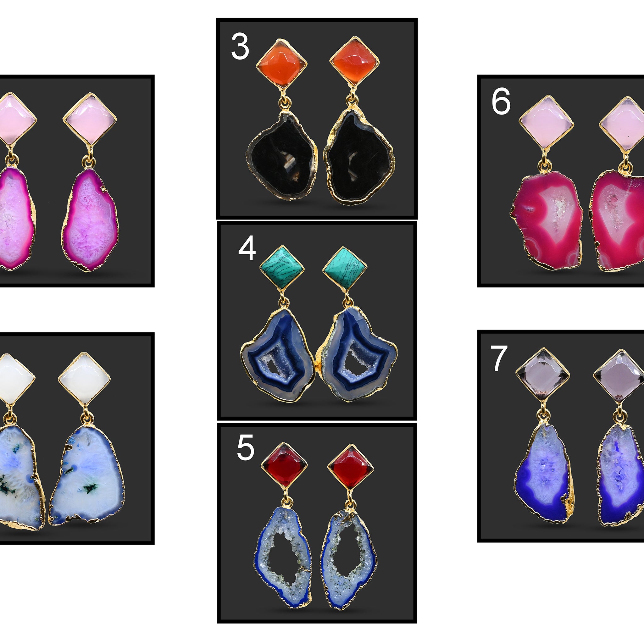 Druzy Geode 24k Gold Plated Earrings, Druzy For Women Girl Earrings, Chalcedony Studs Stud Earrings Slice Agate Geode Druzy Earrings 846